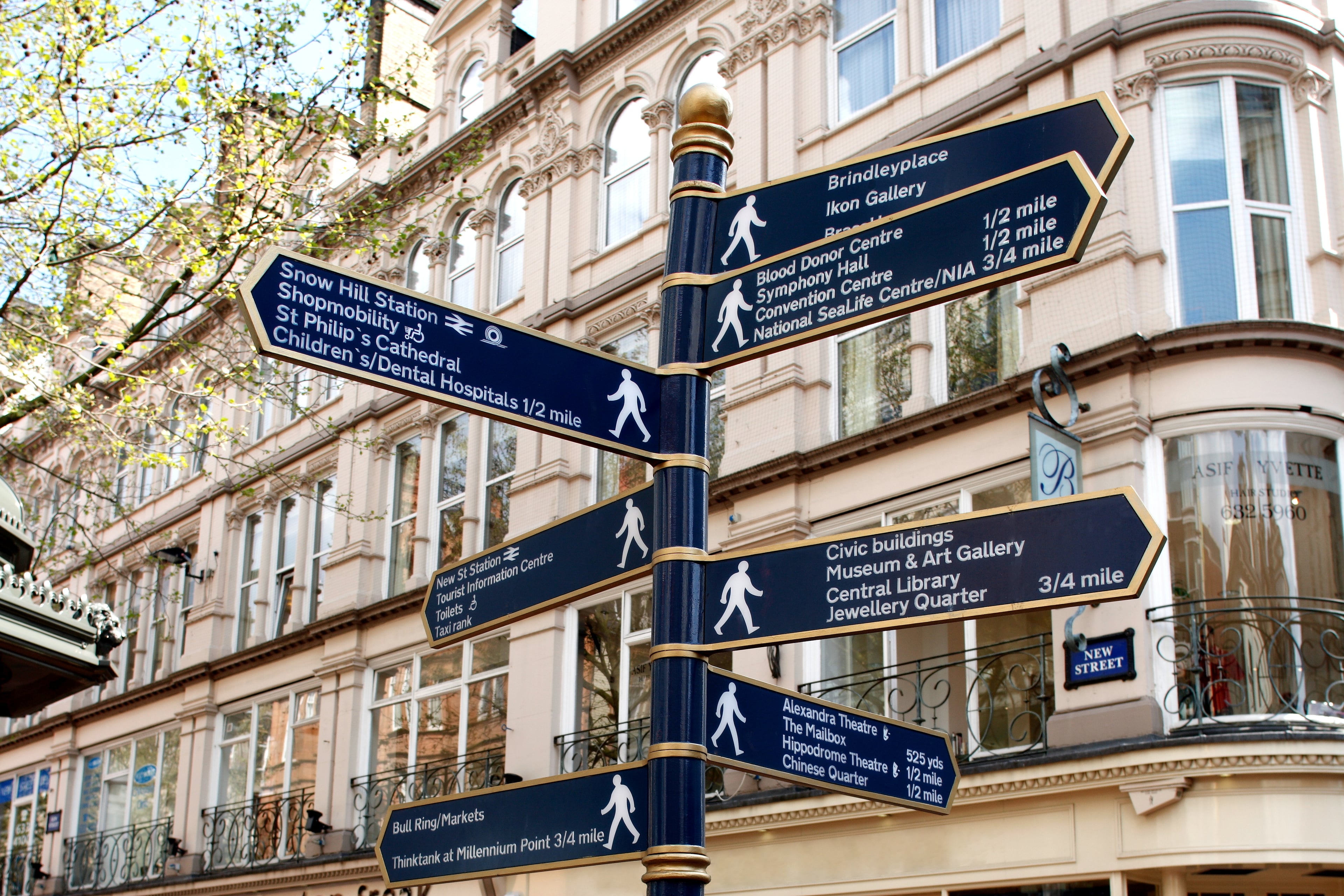 Birmingham street signs on a brick wall